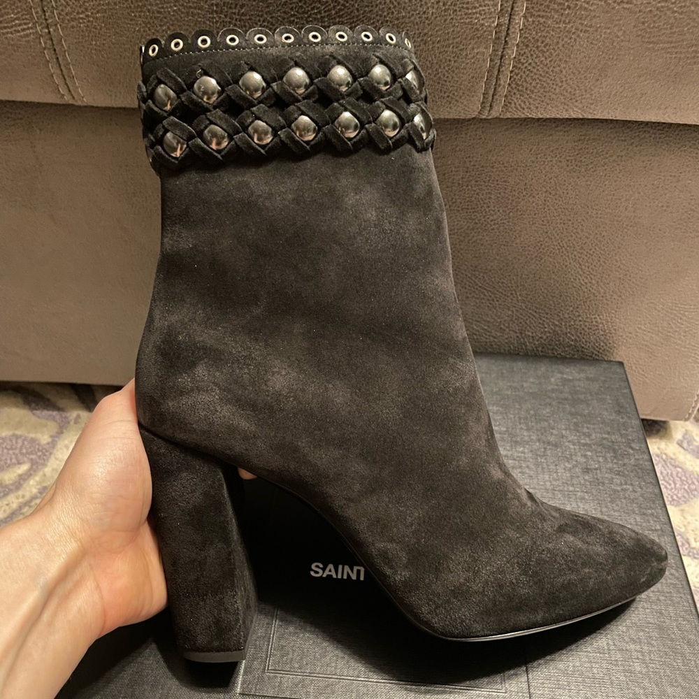 Saint Laurent black suede boots. Brand new, never worn.